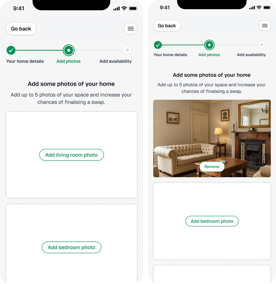SwapSpace home listing photo upload flow